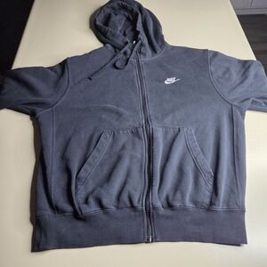 Nike Hoodie Men's M Black Full Zip Sweatshirt Fleece Lined Swoosh Logo Read...